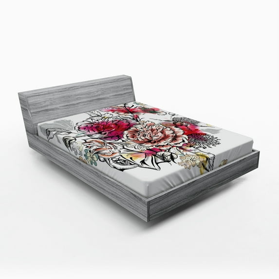 Floral Fitted Sheet, Romantic Rose Petals Bouquet Bridal Wedding Themed Nostalgic Blooms in Mixed Colors, Soft Decorative Fabric Bedding, Queen Size, Multicolor, by Ambesonne