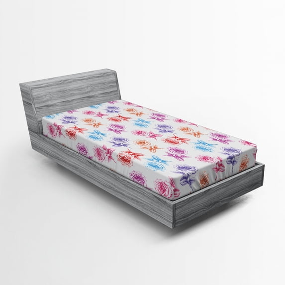 Ambesonne Floral Fitted Sheet, Romantic Blossoming Nature, Twin Size, Multicolor