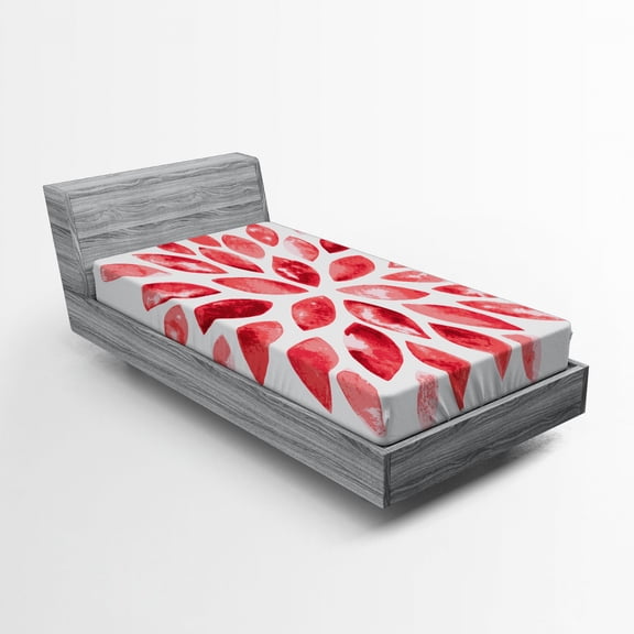 Floral Fitted Sheet, Watercolor Style Flower Buds Petals Nature Beauty Blossom Boho Flourish Print, Soft Decorative Fabric Bedding, Twin XL Size, Ruby Red, by Ambesonne