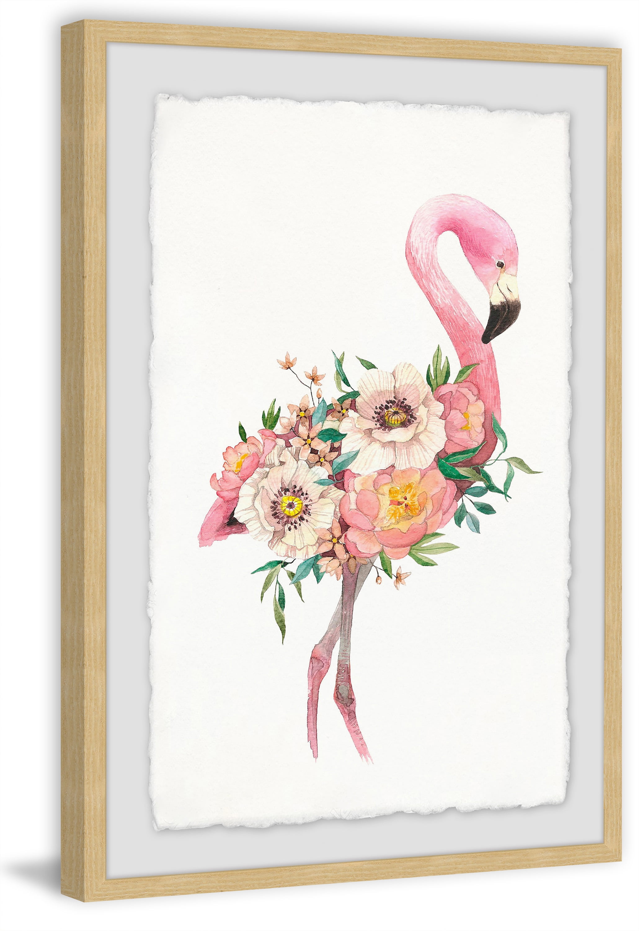 Floral Flamingo Framed Painting Print