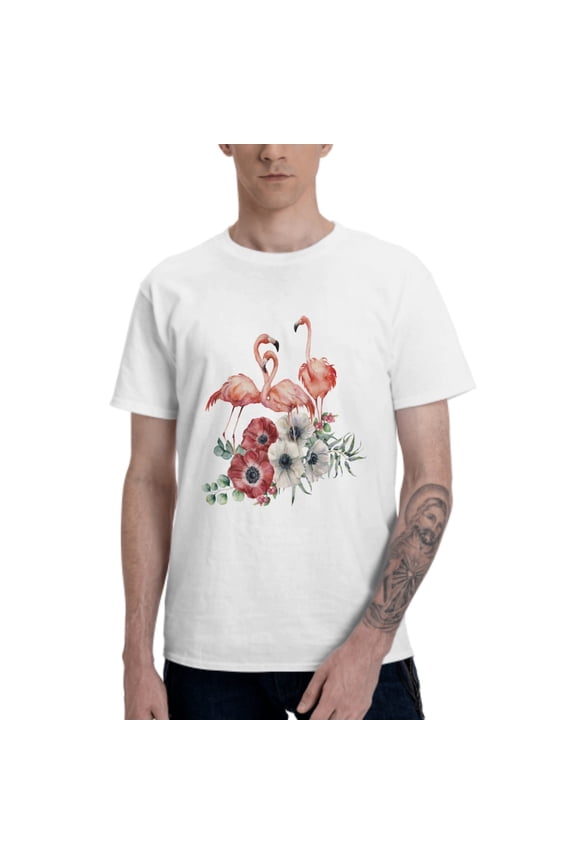 Floral Flamingo Men's T-Shirt Cotton 100% Summer Tops Fashion Casual Floral Flamingo Short Sleeves for Men Women Round Collar Top Tees