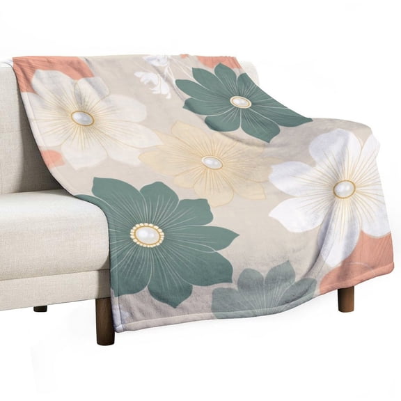 Floral Flannel Throw Blanket 30x40 Inch, with Elegant Flower Print, Cozy Plush Throw for Sofa Couch Bed Travel All Seasons