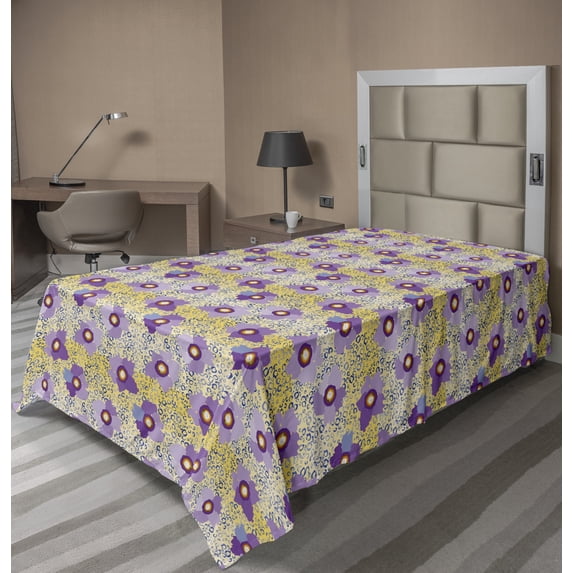 Ambesonne Floral Flat Sheet, Vibrant Abstract Flowers, TwinXL Size, Multicolor