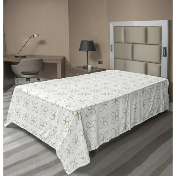 Floral Flat Sheet, Abstract Illustration Clovers Motif in Periodic Design and Monochrome Style, Soft Comfortable Top Sheet Decorative Bedding 1 Piece, 6 Sizes, Dark Tan and White, by Ambesonne