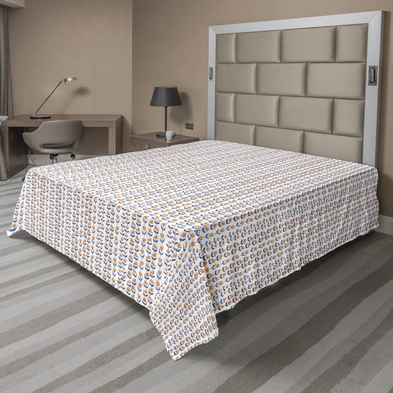 Ambesonne Floral Flat Sheet, Simple Bicolour Flowers Leaf, Full Size, Apricot and Cobalt Blue