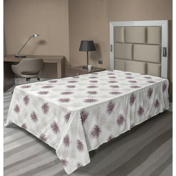 Floral Flat Sheet, Bohemian Style Illustrated Blossom Pattern With Shades on Plain Back, Soft Comfortable Top Sheet Decorative Bedding 1 Piece, TwinXL Size, Eggplant White Pale Grey, by Ambesonne