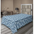 thumbnail image 1 of Floral Flat Sheet, Botanical Concept of Leaves Blueberries Silhouette in Winter Tones, Soft Comfortable Top Sheet Decorative Bedding 1 Piece, 6 Sizes, Dark Sky Blue and White, by Ambesonne, 1 of 1