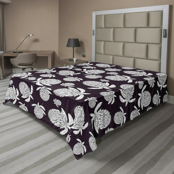 Floral Flat Sheet, Botanical Meadow Blossoms Pattern Rural Beauty Flourishing Turmeric Spring, Soft Comfortable Top Sheet Decorative Bedding 1 Piece, 6 Sizes, White Dark Fuchsia, by Ambesonne