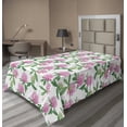 thumbnail image 1 of Floral Flat Sheet, Botanical Theme Clover Flower and Bud Motifs Natural Art Repetition, Soft Comfortable Top Sheet Decorative Bedding 1 Piece, 6 Sizes, Pink Jade Green and White, by Ambesonne, 1 of 1