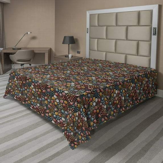 Ambesonne Floral Flat Sheet, Nostalgic Flowers Leaves, Queen Size, Multicolor