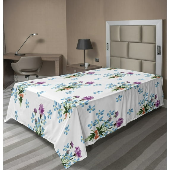 Ambesonne Floral Flat Sheet, Colorful Spring Time Botany, TwinXL Size, Multicolor