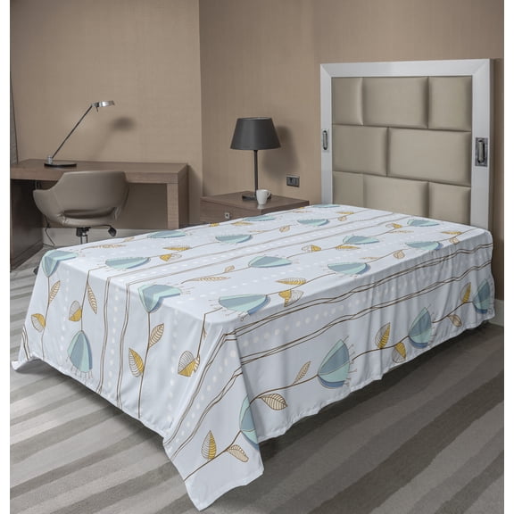 Ambesonne Floral Flat Sheet, Corsage of Flowers Stripes, Twin Size, Pale Blue Yellow Blue