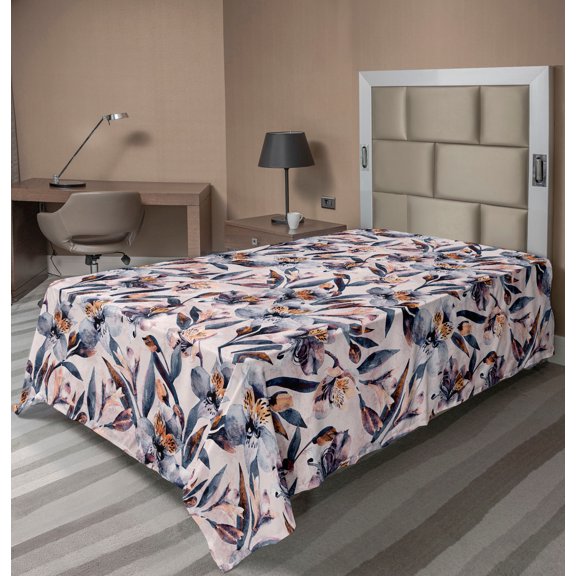 Ambesonne Floral Flat Bedding Sheet Soft Top Sheet, Exotic Alstroemeria Flowers, Twin, Pale Rose and Slate Blue
