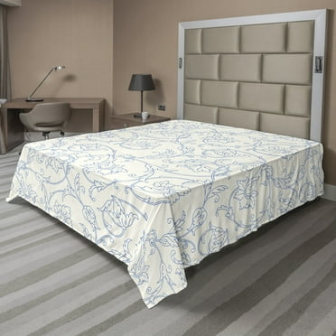 Floral Flat Sheet, Flower Orchids Bohemian Style Vintage Petals Vines Pattern French Country Style, Soft Comfortable Top Sheet Decorative Bedding 1 Piece, 6 Sizes, Blue White, by Ambesonne