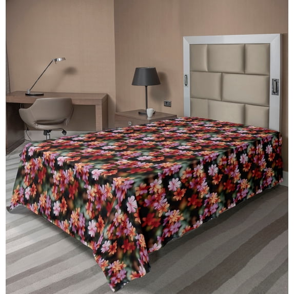 Ambesonne Floral Flat Bedding Sheet Soft Top Sheet, Flowers Landscape Spring Art, Twin XL, Salmon Pale Pink and Green