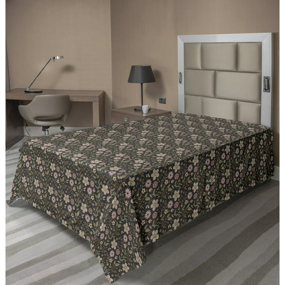 Floral Flat Sheet, Modern Spring Blossoms Mixed Bouquet of Flowers Rustic Illustration, Soft Comfortable Top Sheet Decorative Bedding 1 Piece, 6 Sizes, Cream and Multicolor, by Ambesonne