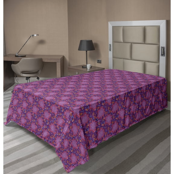 Floral Flat Sheet, Modern Style Depiction of Narcissus Flowers and Petal Motifs on Background, Soft Comfortable Top Sheet Decorative Bedding 1 Piece, 6 Sizes, Purple Multicolor, by Ambesonne