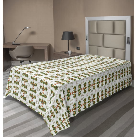 Ambesonne Floral Flat Sheet, Nature Inspired Abstract, Twin Size, Green Vermilion Beige