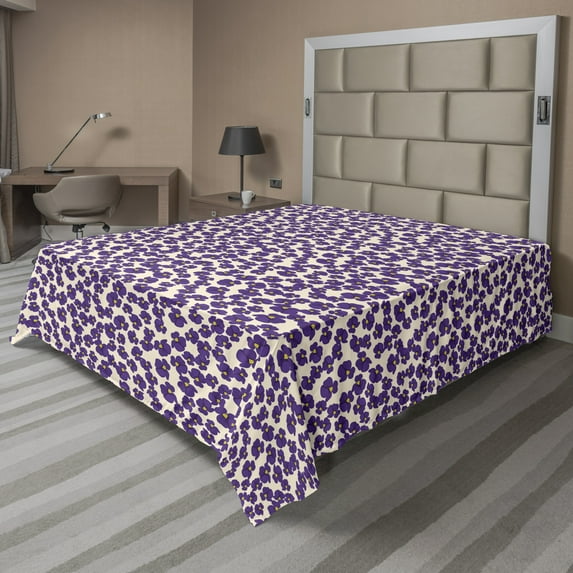 Floral Flat Sheet, Ornamental Flower Petals Designed in Repetitive Pattern Illustration Art, Soft Comfortable Top Sheet Decorative Bedding 1 Piece, 6 Sizes, Champagne and Quartz, by Ambesonne