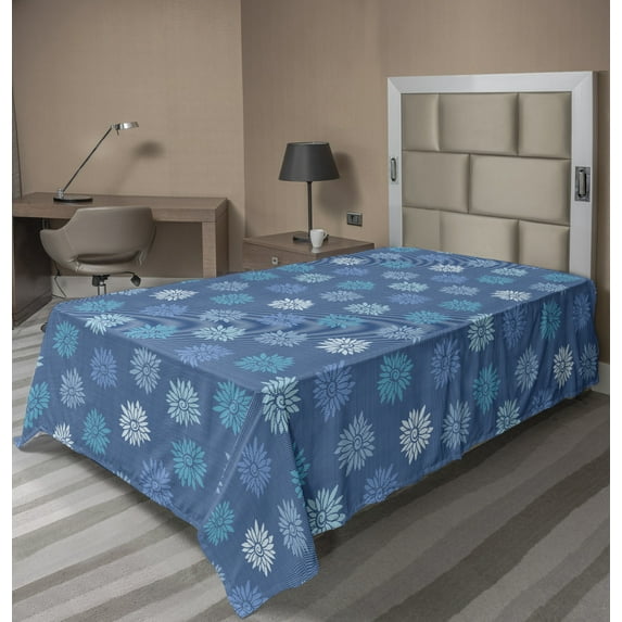 Ambesonne Floral Flat Sheet, Ornamental Repeated Flowers, TwinXL Size, Multicolor