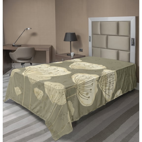 Floral Flat Sheet, Pastel Beige Toned Flower Blooms Floret Buds Essence Nature Themed Illustration, Soft Comfortable Top Sheet Decorative Bedding 1 Piece, 6 Sizes, Taupe, by Ambesonne