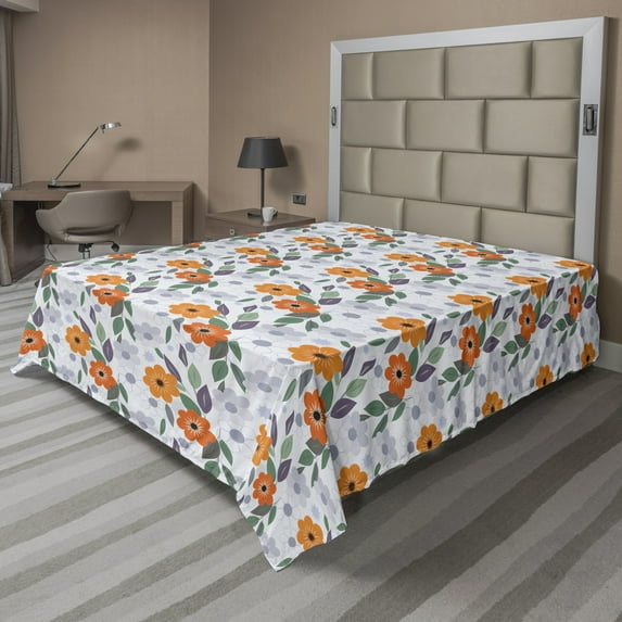 Floral Flat Sheet, Pastel Colored Spring Blossom Field Essence Nostalgic Feminine Mother Nature Petals, Soft Comfortable Top Sheet Decorative Bedding 1 Piece, 6 Sizes, Multicolor, by Ambesonne