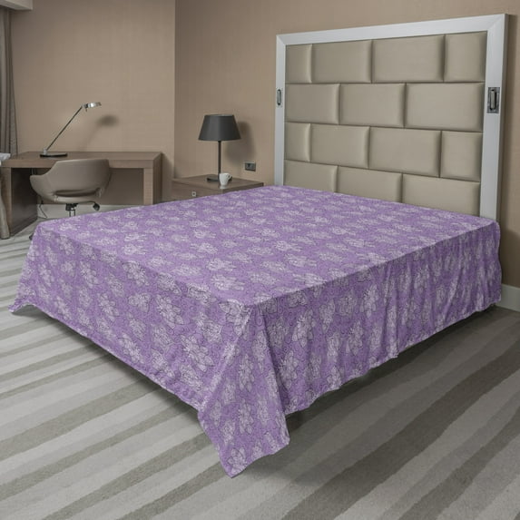 Ambesonne Floral Flat Sheet, Pastel Zentangle Flowers Art, Queen Size, Mauve Lilac and Violet