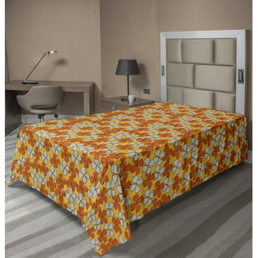 Floral Flat Sheet, Repeating Botany Pattern with Abstract Autumn Flora, Soft Comfortable Top Sheet Decorative Bedding 1 Piece, 6 Sizes, Yellow Orange, by Ambesonne