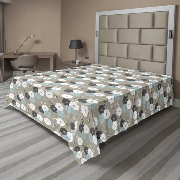 Floral Flat Sheet, Repetitive Spring Flowers and Leaves Ornamental Garden Art Pattern, Soft Comfortable Top Sheet Decorative Bedding 1 Piece, 6 Sizes, Eggshell and Multicolor, by Ambesonne