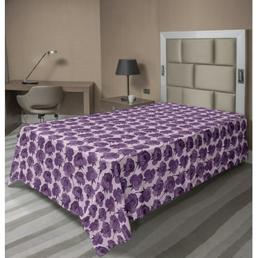 Ambesonne Floral Flat Sheet, Violet Tones Romantic Roses, Twin Size, Eggplant Mauve