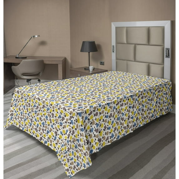 Floral Flat Sheet, Simple Flower Buds Twigs, Soft Comfortable Top Sheet Decorative Bedding 1 Piece, 6 Sizes, Champagne Multicolor, by Ambesonne