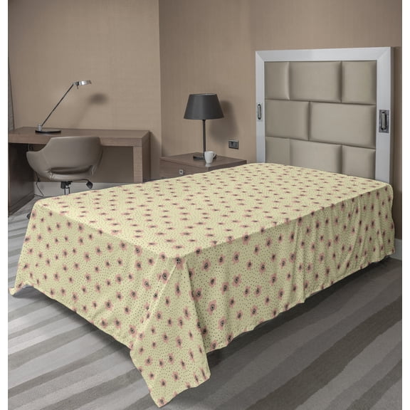 Ambesonne Floral Flat Sheet, Irregular Dots and Flowers, TwinXL Size, Eggshell Blush