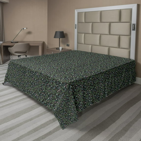 Ambesonne Floral Flat Sheet, Tiny Petals with Sprouts, King Size, Multicolor