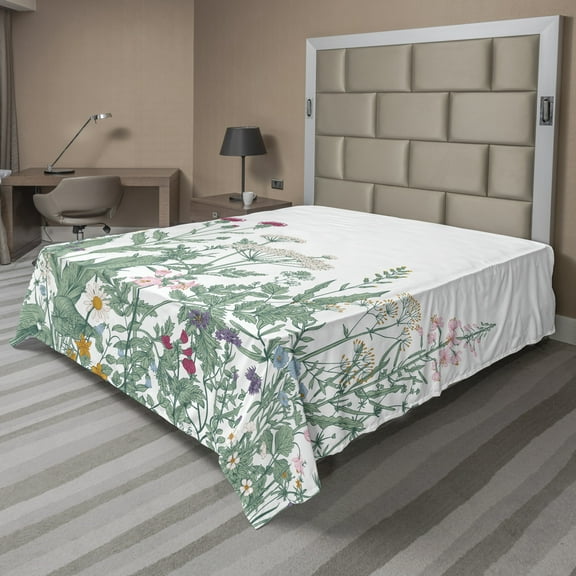 Ambesonne Floral Flat Sheet, Cow Parsley Musk Mallow, King Size, Multicolor