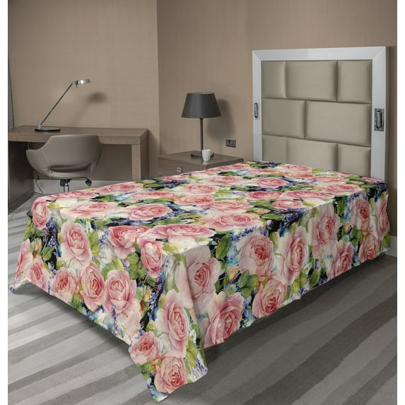 Ambesonne Floral Flat Bedding Sheet Soft Top Sheet, Vintage Spring Blossoms Art, Twin, Pale Rose Pistachio Green