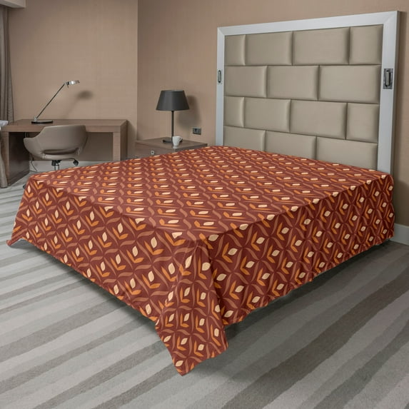 Ambesonne Floral Flat Bedding Sheet Soft Top Sheet, Vintage Ethnic Boho Leaves, Full, Cinnamon Ginger Eggshell