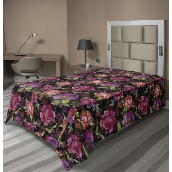 Ambesonne Floral Flat Bedding Sheet Soft Top Sheet, Peony Flowers Spring Vibes, Twin XL, Purple Pink Salmon