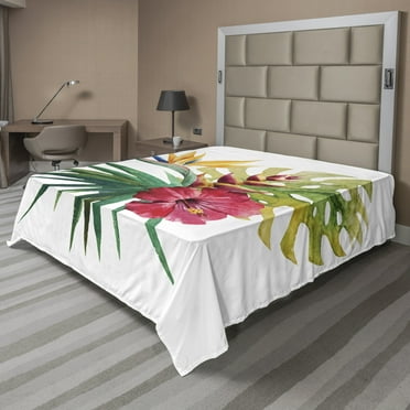 Ambesonne Floral Flat Sheet, Wild Tropical Orchid, Full Size, Fuchsia Forest Green