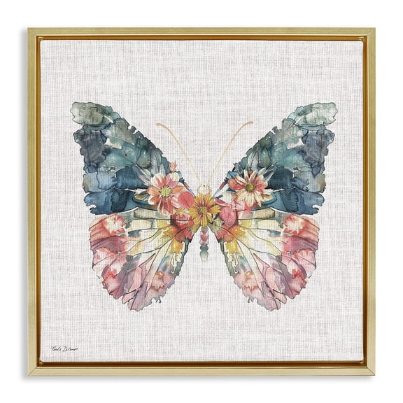 Stupell Industries Floral Flight Butterfly Wings Gold Framed Floater Canvas Wall Art, design by Nicole DeCamp