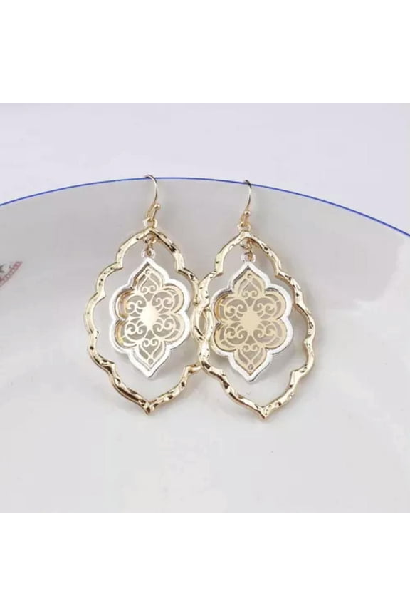 Floral Fligree Alooy Earrings Gold Silver Plated Statement Chandelier Jewelry