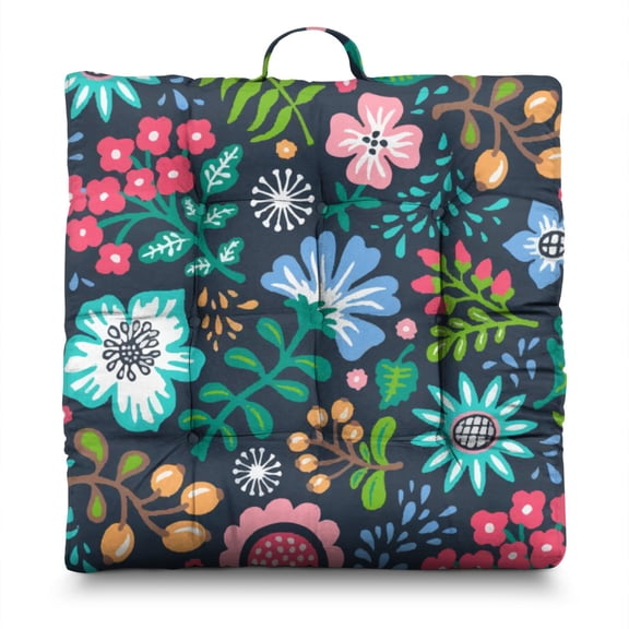 Floral Floor Pillow 22x22 Inch Large Square Meditation Cushion, Dutch Velvet, Soft & Supportive for Yoga & Lounge (Botanical Print)