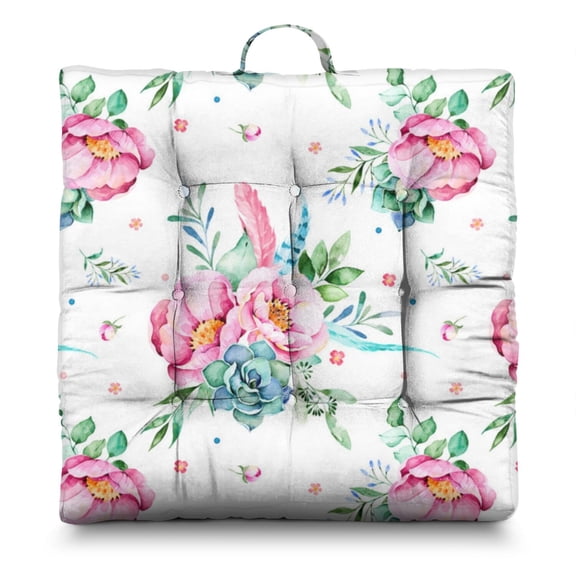 Floral Floor Pillow 22x22 Inch Large Square Meditation Cushion, Dutch Velvet, Soft & Supportive for Yoga & Lounge (Botanical Print)