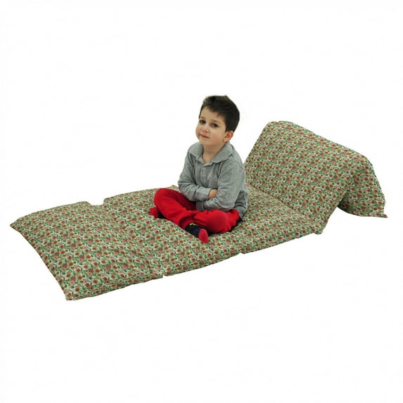 Floral Floor Pillow Lounger Cover, Vintage Colorful Ornamental Flowers and Leaves Fresh Spring Nature Art Illustration, Nap Mat Printed Fabric Case for 5 Pillows, 88" x 27", Multicolor, by Ambesonne