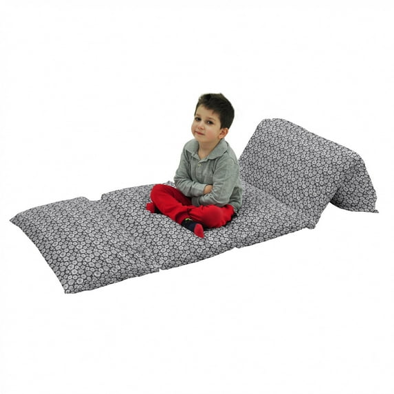 Floral Floor Pillow Lounger Cover, White Sketchy Hand Drawn Gardening Plants Big Dandelions Flowers Leaves Print, Nap Mat Printed Fabric Case for 5 Pillows, 88" x 27", Black and White, by Ambesonne