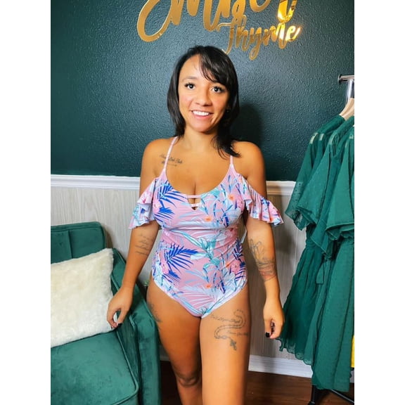 Floral Flounced Strappy One Piece Swimsuit