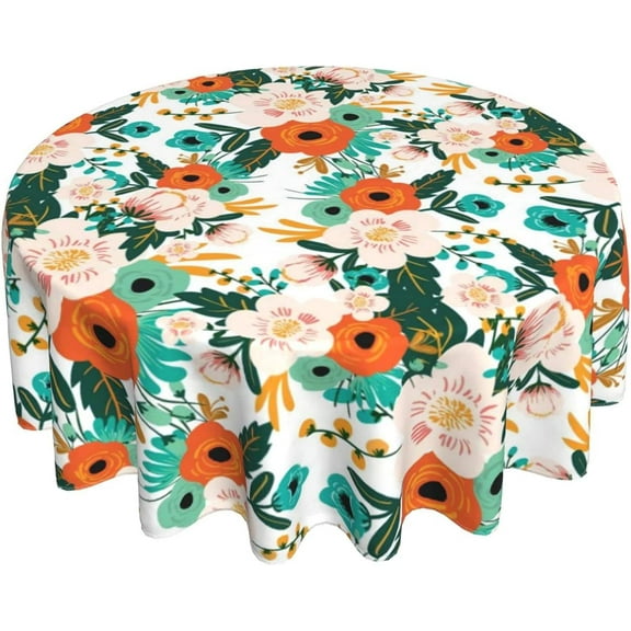 Floral Flower Colorful Round Tablecloth 60 Inch Summer Blossom Tablecloths for Round Tables Waterproof Polyester Round Table Cover Reusable Anti-Slip Table Cloth for Dining Room Party Indoor Outdoor