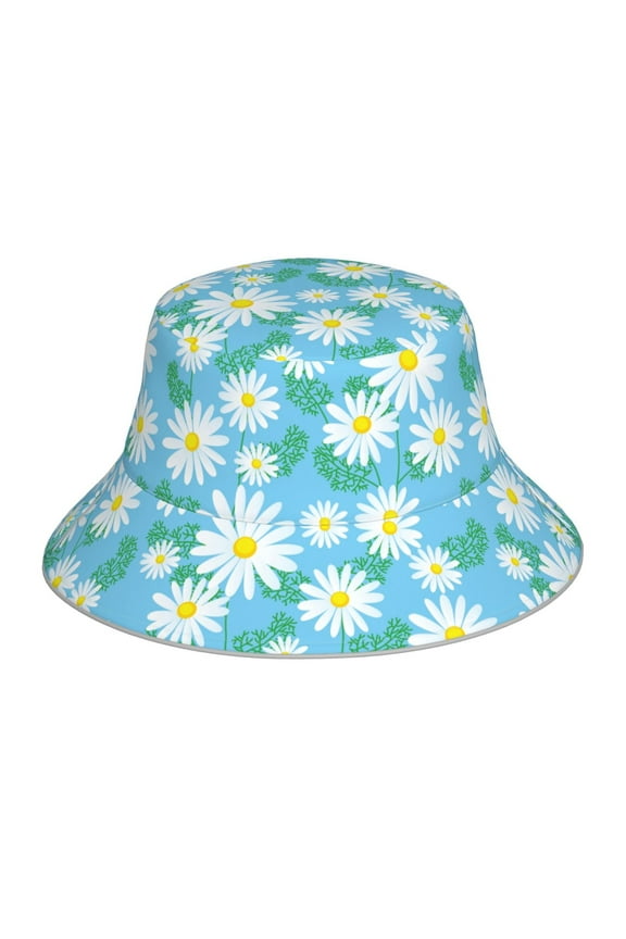 Floral Flower Daisy Reflective Stripe Bucket Hat for Women,Unisex Funny Outdoor Fisherman Cap for Men Cute Beach Sun Hat for Girls