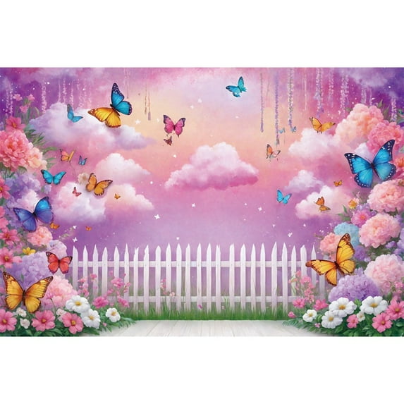 Floral Flower Garland Fairy Birthday Backdrop Enchanted Gard Butterfly Cloud Background Childr's Photography Props
