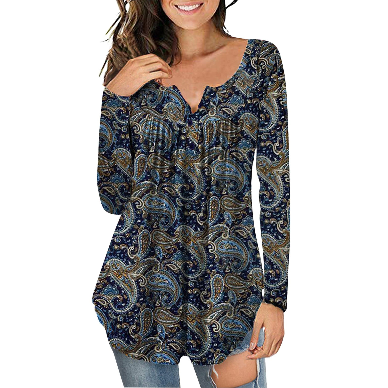Floral Flower Long Sleeve VNeck Big & Tall Tops Plus Size, Womens Plus