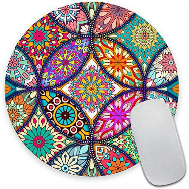 Floral Flower Mandala Round Mouse Pad,Beautiful Mouse Mat, Cute Mouse Pad with Design, Non-Slip Rubber Base Mousepad, Waterproof Office Mouse Pad, Small Size 7.9 x 0.12 Inch